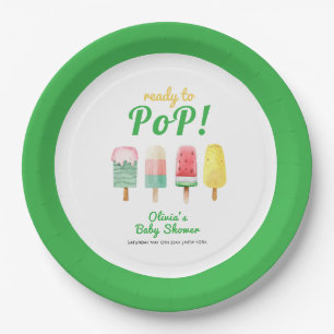 Yellow Green Ice Cream Ready To Pop Baby Shower  Paper Plate