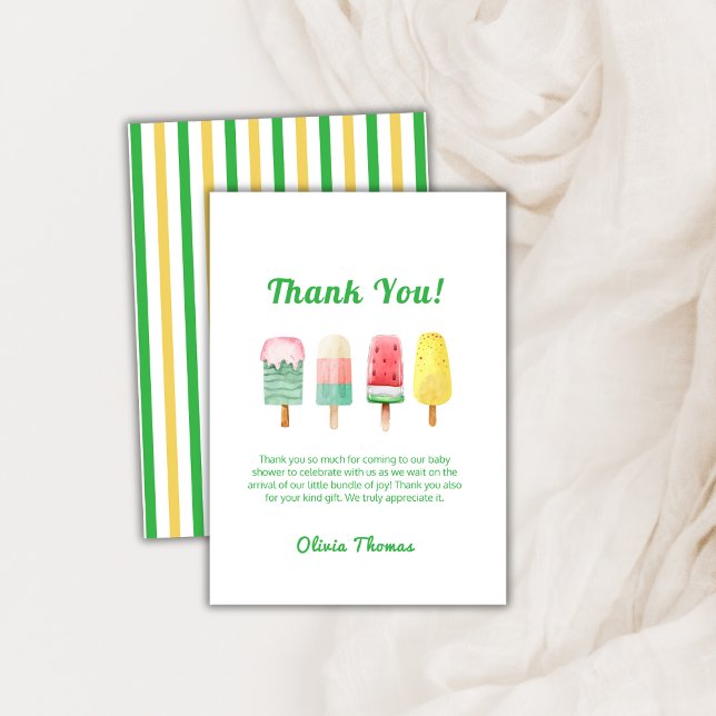Yellow Green Ice Cream Ready To Pop Baby Shower  Thank You Card (Yellow Green Ice Cream Ready To Pop Baby Shower Thank You Card)