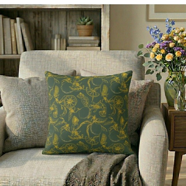 Yellow Green Lemon Botanical Pattern Cushion (Creator Uploaded)