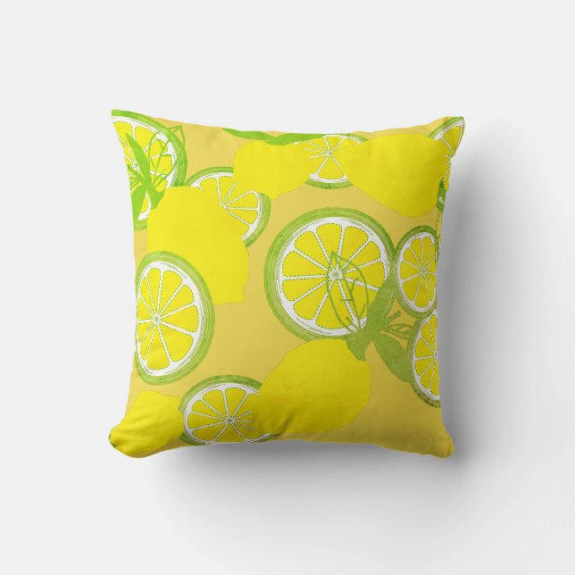 Yellow Green Lemon Pattern Cushion Pillow (Front)