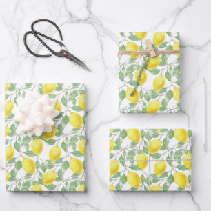Yellow & Green Lemon Tree Pattern  Wrapping Paper Sheet
