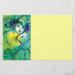 YELLOW GREEN MUSIC MAKING CLOWN Venetian Carnival Stationery