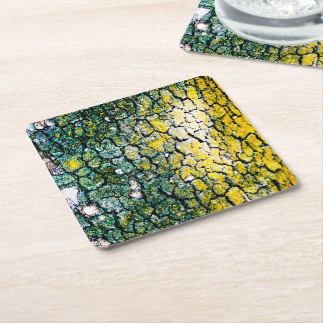 Yellow Green Nature Square Paper Coaster (Angled)