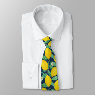 Yellow Green Navy Blue Lemon Pattern Tie