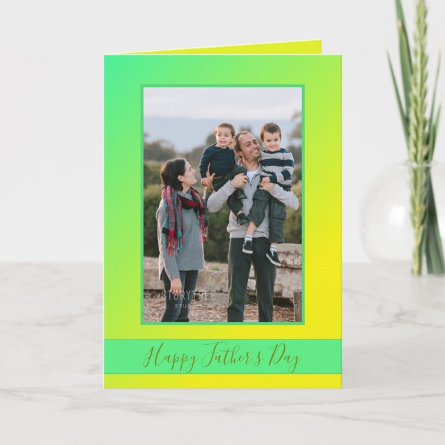 Yellow Green Ombre Happy Father's Day Photo Card (Front)