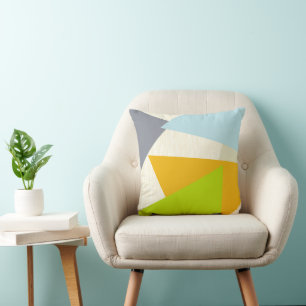 Yellow Green Orange and Tan Modern Geometric Cushion