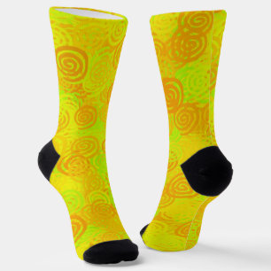 Yellow Green Orange Swirls Pattern Socks