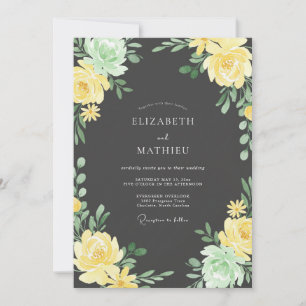 Yellow Green Painterly Bloom Wedding Invitation