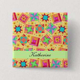 Yellow Green Patchwork Quilt Blocks Name Badge