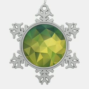 Yellow green pattern snowflake pewter christmas ornament