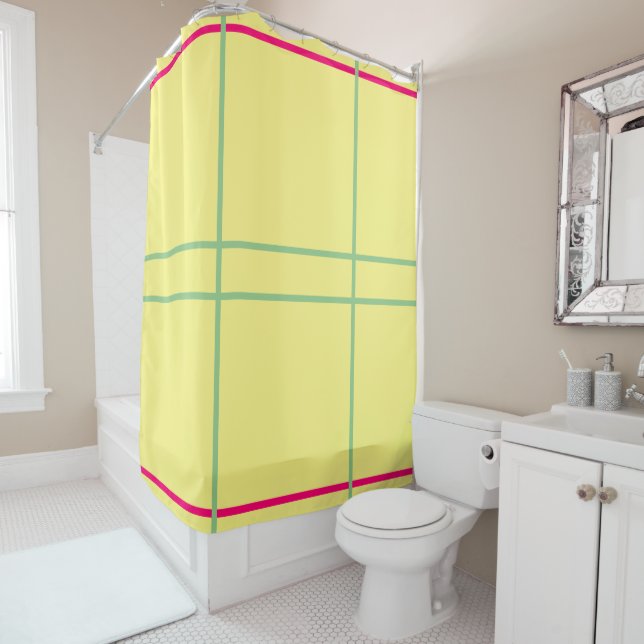 Yellow Green Pink Geometric  Shower Curtain (In Situ)