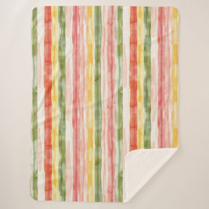 Yellow Green Pink Orange Stripes  Sherpa Blanket