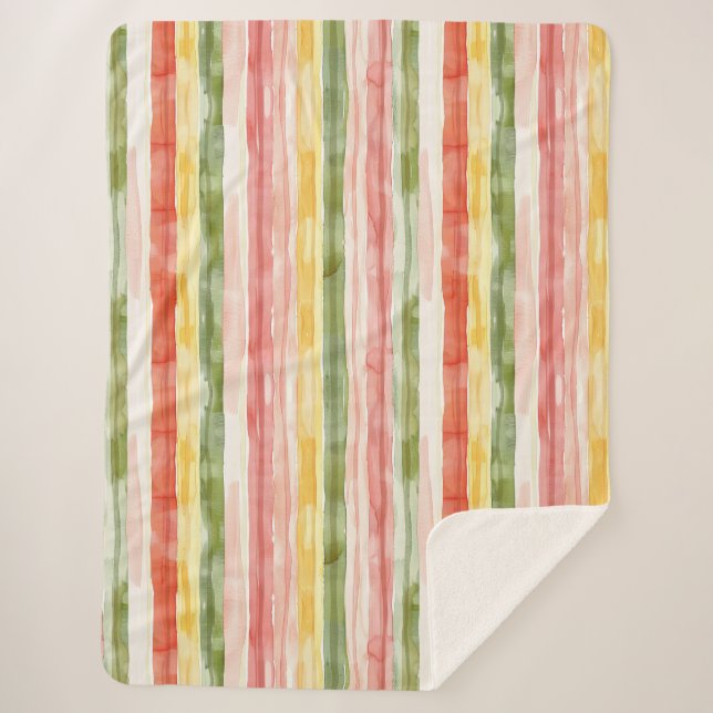 Yellow Green Pink Orange Stripes  Sherpa Blanket (Front)
