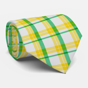 Yellow Green Plaid Pattern Check Print Tartan Tie