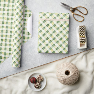 Yellow Green Plaid Stripes Birthday Wrapping Paper