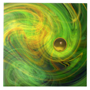 YELLOW GREEN PSYCHEDELIC LIGHT VORTEX AND GEMSTONE TILE