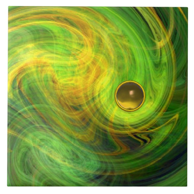 YELLOW GREEN PSYCHEDELIC LIGHT VORTEX AND GEMSTONE TILE (Front)