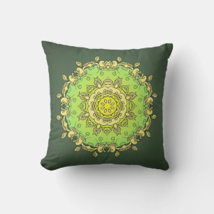 Yellow Green Psychedelic Mandala Cushion