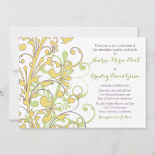 Yellow Green Purple Abstract Floral Wedding Invitation