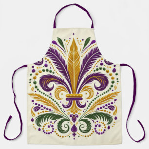 Yellow, green purple fleur de lis feathers apron