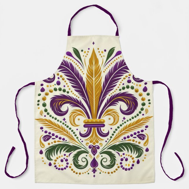 Yellow, green purple fleur de lis feathers apron (Front)