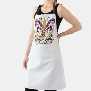 Yellow, green purple fleur de lis feathers apron