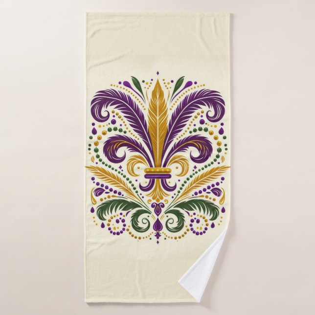 Yellow, green purple fleur de lis feathers bath towel (Bath Towel)