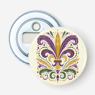 Yellow, green purple fleur de lis feathers bottle opener