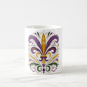Yellow, green purple fleur de lis feathers coffee mug