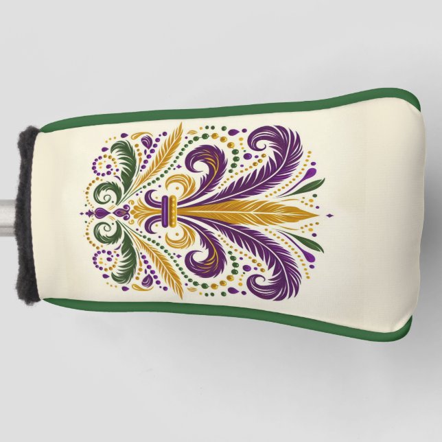 Yellow, green purple fleur de lis feathers golf head cover (Front)