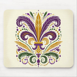 Yellow, green purple fleur de lis feathers mouse mat
