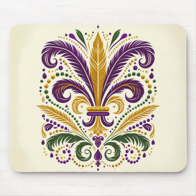 Yellow, green purple fleur de lis feathers mouse mat (Front)