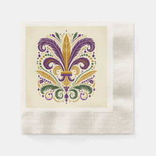 Yellow, green purple fleur de lis feathers napkin