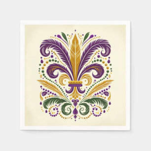Yellow, green purple fleur de lis feathers napkin