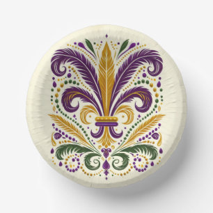Yellow, green purple fleur de lis feathers paper plate