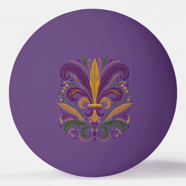 Yellow, green purple fleur de lis feathers ping pong ball (Front)