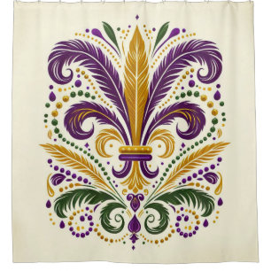 Yellow, green purple fleur de lis feathers shower curtain