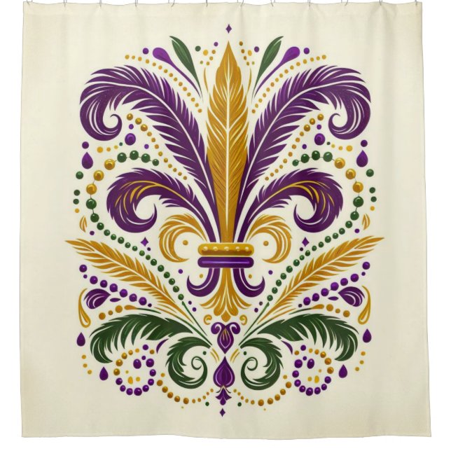 Yellow, green purple fleur de lis feathers shower curtain (Front)