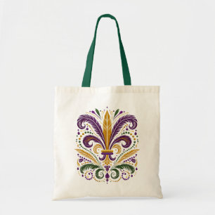 Yellow, green purple fleur de lis feathers tote bag