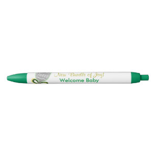 Yellow Green Rattle Sweet New Baby Announcements Blue Ink Pen