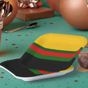 Yellow Green Red Black Color Block Design  Paper Plate