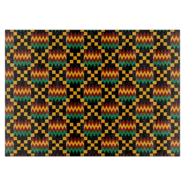 Yellow, Green, Red, Black Kente Cloth Cutting Board (Front)