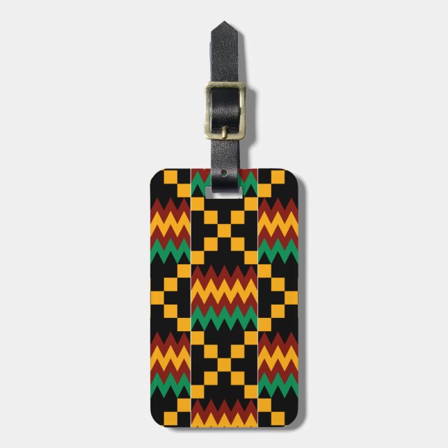 Yellow, Green, Red, Black Kente Cloth Luggage Tag (Front Vertical)