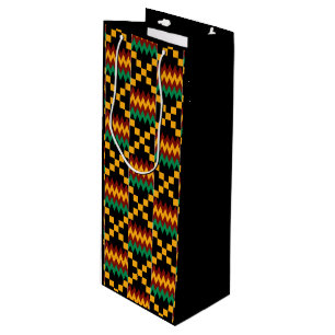 Yellow, Green, Red, Black Kwanzaa Kente Cloth Wine Gift Bag