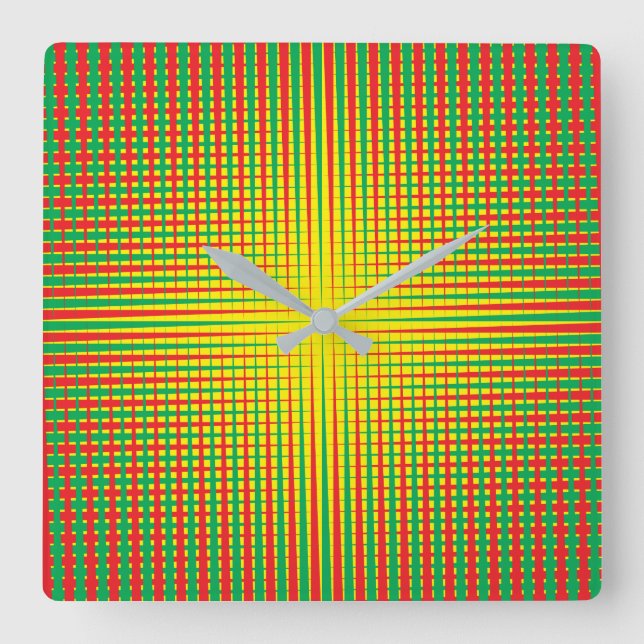 yellow green red square wall clock (Front)
