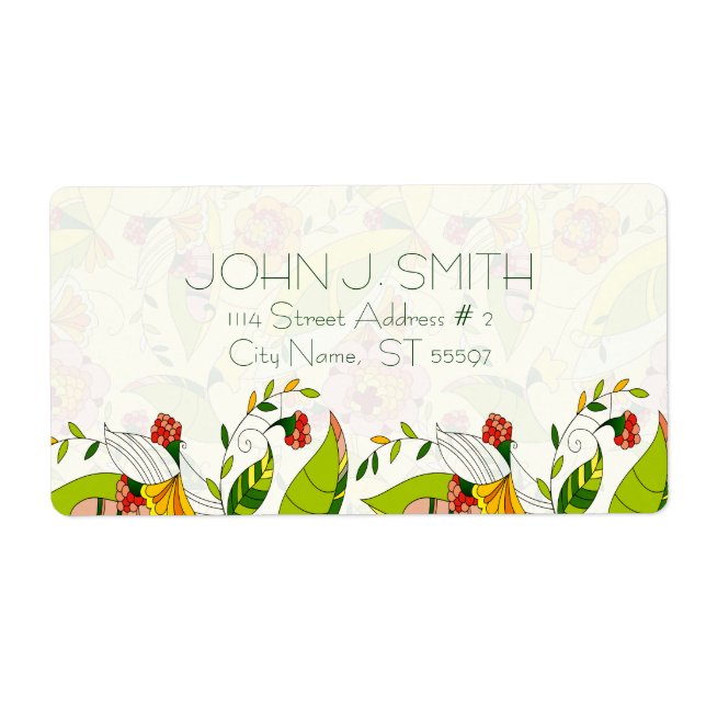 Yellow & Green Retro Abstract Floral-Address Label (Front)
