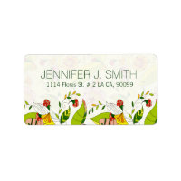 Yellow & Green Retro Abstract Floral-Address Label