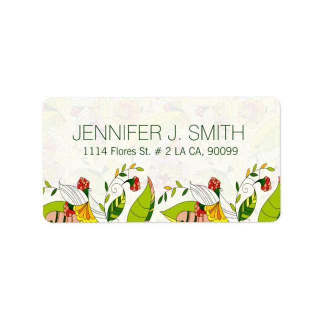 Yellow & Green Retro Abstract Floral-Address Label (Front)