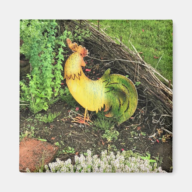 Yellow & Green Rooster Magnet (Front)