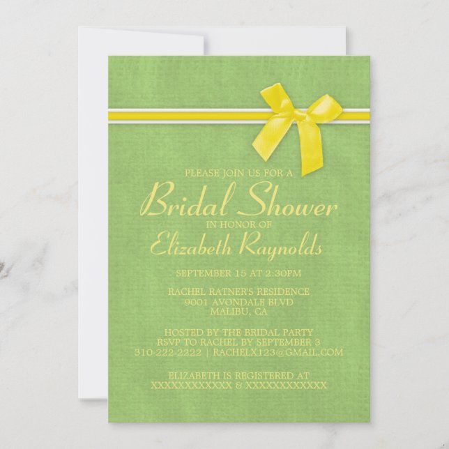 Yellow Green Rustic Burlap Bridal Shower Invites (Front)